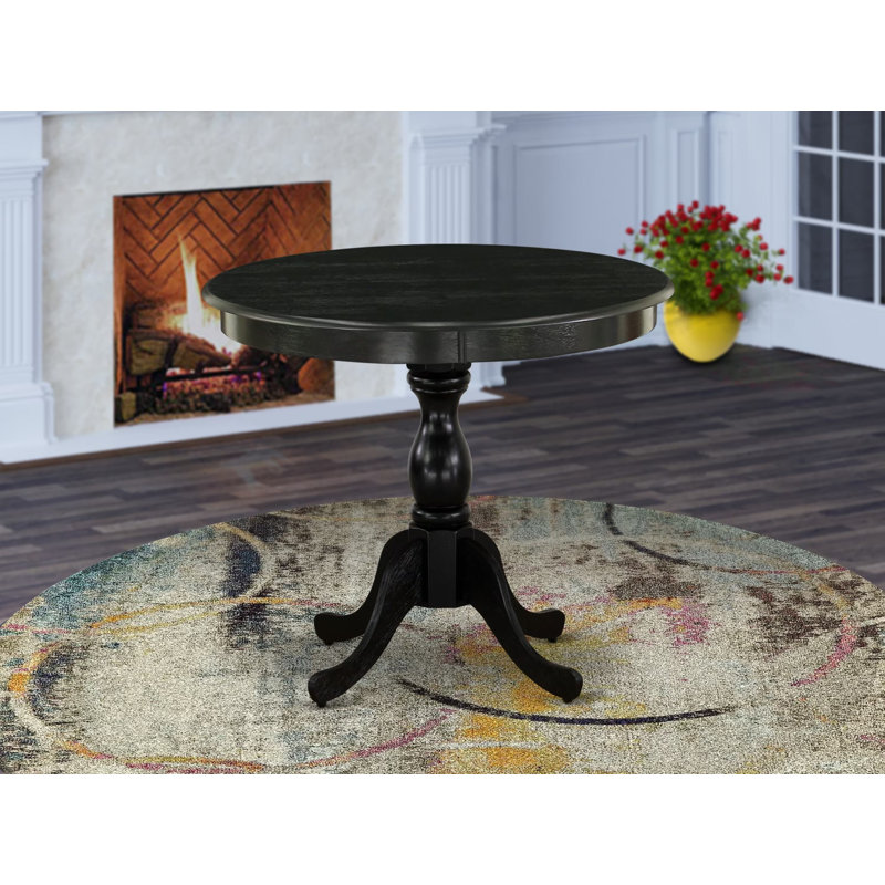 Table de salle à manger antique - un plateau de table rond en bois avec base piédestal, Noir brossé filamenteux