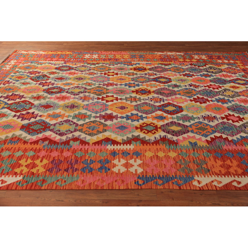 Tapis oriental réversible en laine Kilim 9 x 11