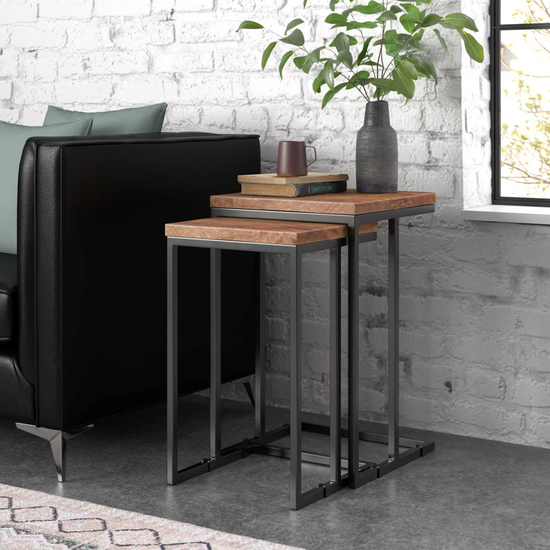 Tables gigognes en C Eastville, Noir / brun acajou