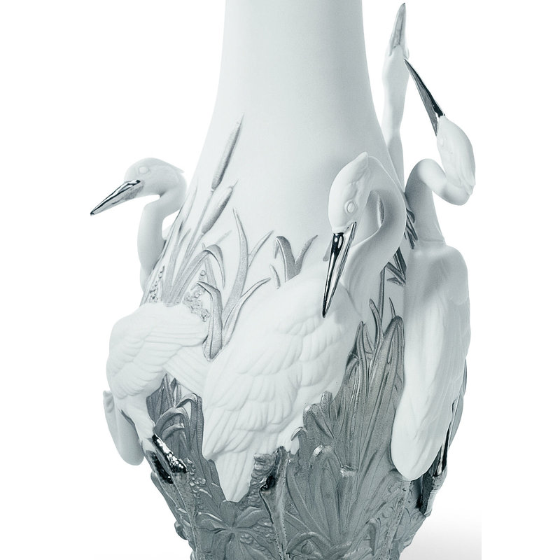 Silver/White 13.75" Porcelain Table Vase