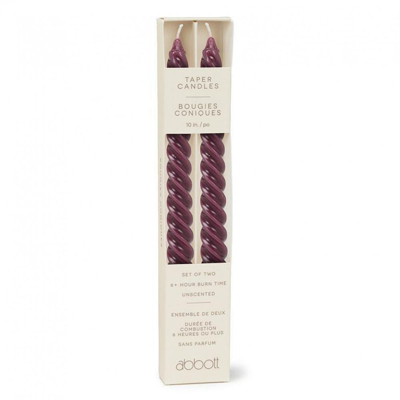 Set Of 2 Tight Spiral Taper Candles, Purple