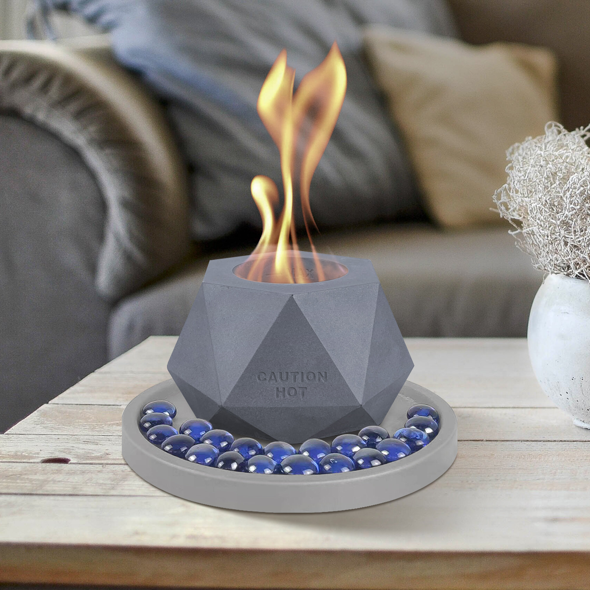 Fireflame Tabletop Fire Pit Bowl - Portable Concrete Mini Personal
