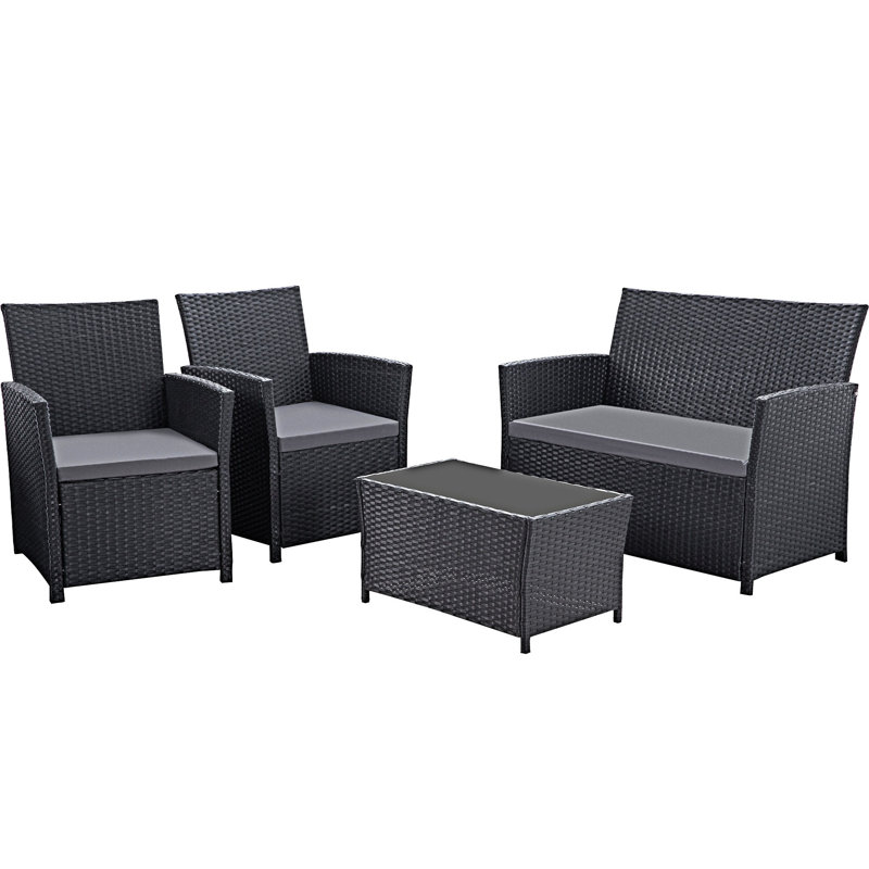 Ensemble de canapés modulaires d'extérieur 4 pièces, Gris, Noir