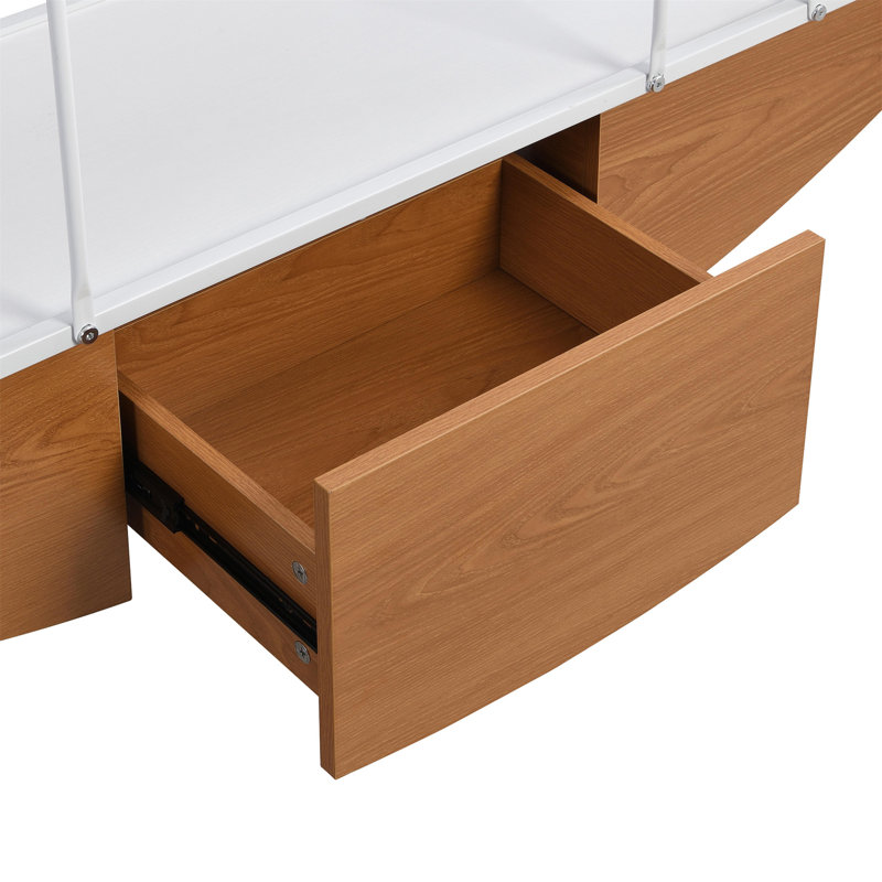 Sailboat-Inspired Industrial 4-Tier Open Storage Shelf With Drawer, Wooden & Metal Freestanding Bookcase For Living Room And Office
