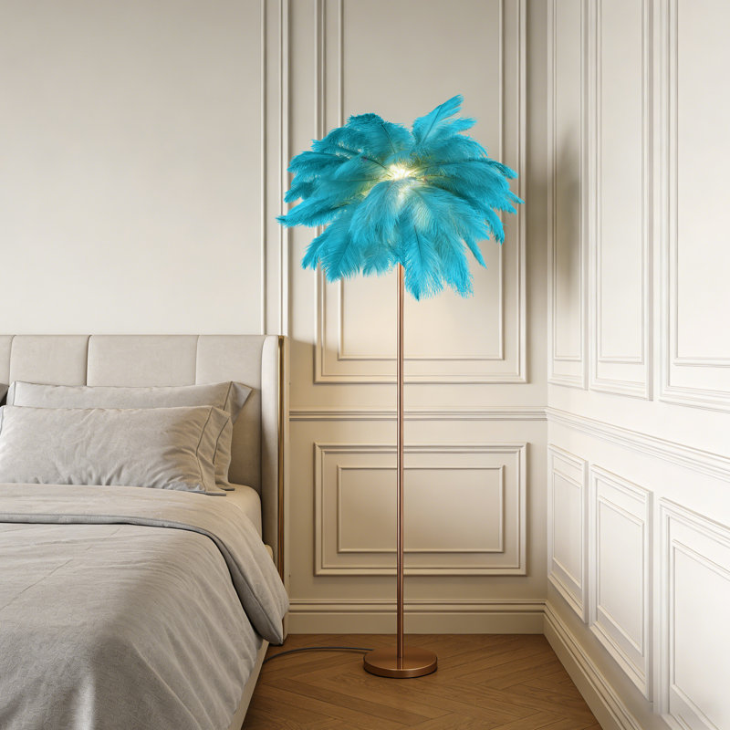 Lampe sur pied à DEL en plumes 61 po avec prise 61 po, Bleu sarcelle