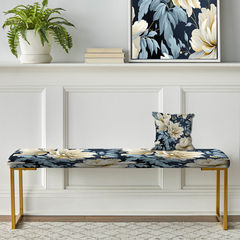 Banc en tissu beige et bleu