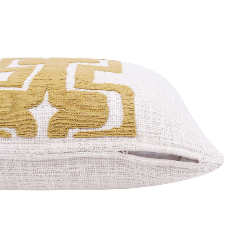 Ochre Yellow and White Geometric Stripe Cotton Pillow, 20x20