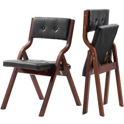 Chaises pliantes en bois avec coussin en cuir, chaise à coussin pliable portative avec structure en bois, facile à assembler, chaise de salle à manger rembourrée en cuir moderne pour bureau, mariage, fête, maison, noir