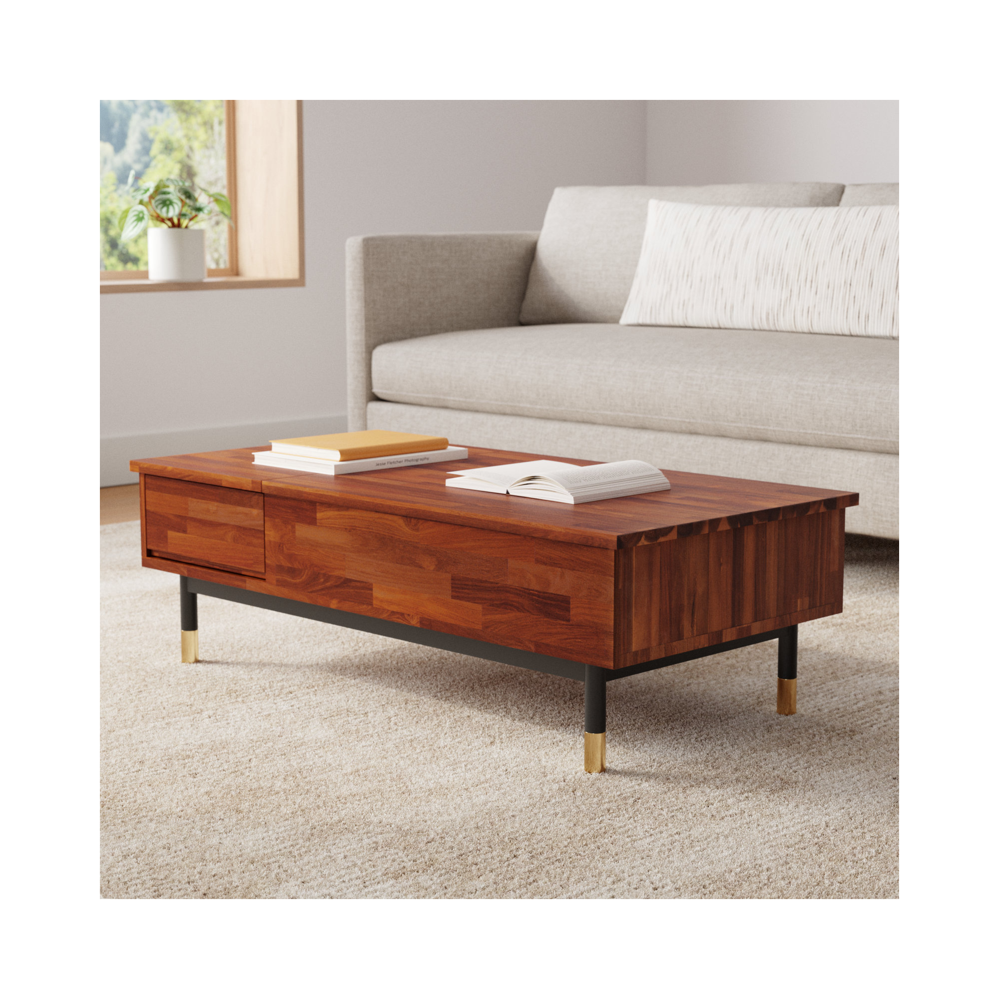 Dakota Solid Wood Single Coffee Table with Storage