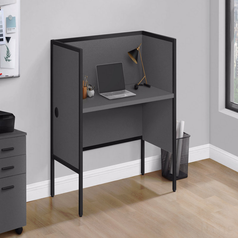 Bureau de bureau, L 48 po, bureau, travail, qualité commerciale, stratifié gris, métal noir, contemporain, moderne, Gris
