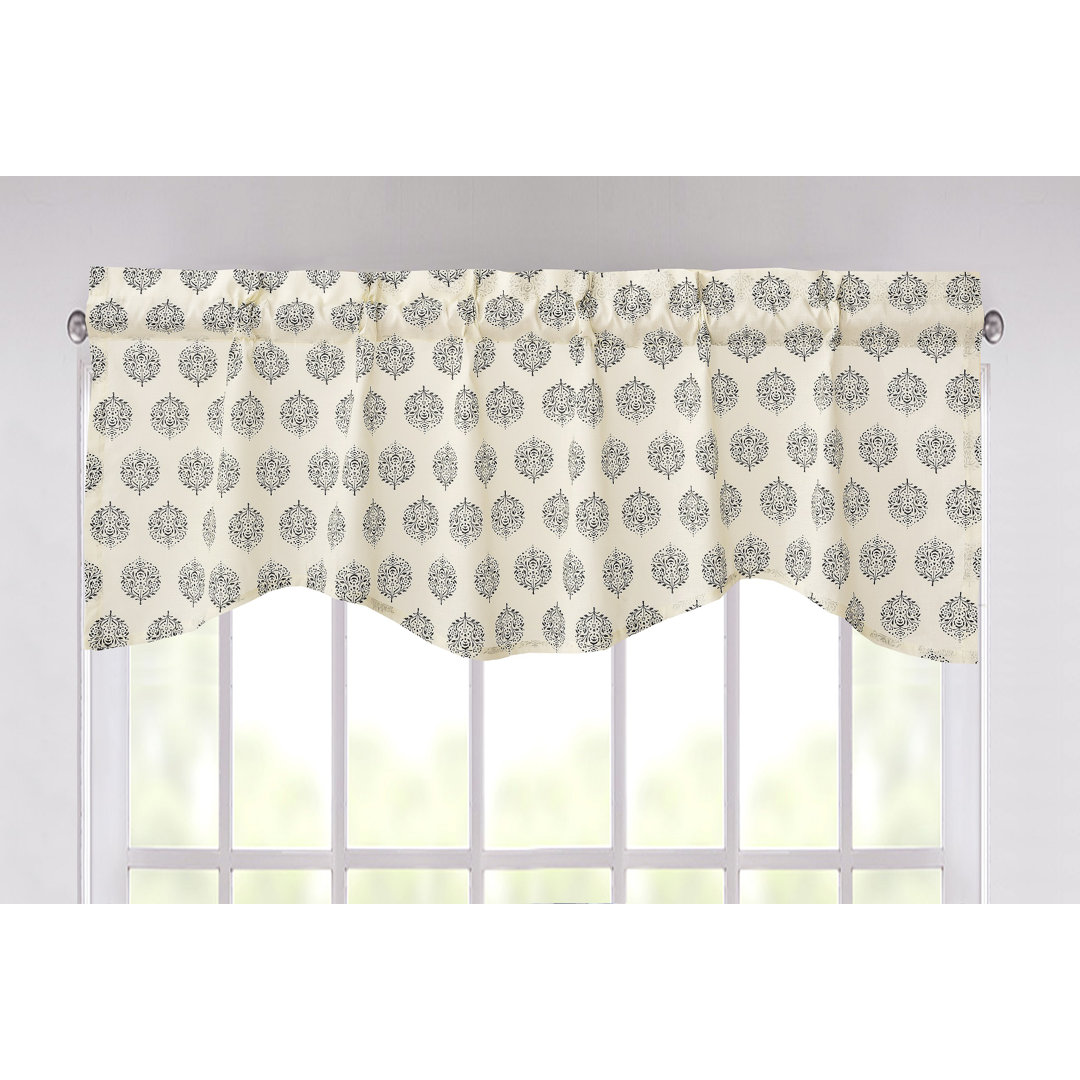 Boho Chic Floral Medallions Scalloped 52" Window Valance in Ivory Bungalow Rose