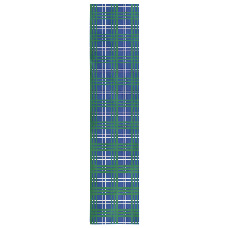Paid Polyester Table Runner, Blue/White/Green, 72" L x 16" W