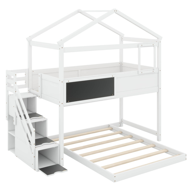 Xanthe Twin Over Full House L-Shaped Bunk Bed with Shelves , White