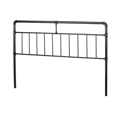 King Size Bed Headboard Featuring Iron Tube Frame, Piped Design, Flat Black Look, 47.46 In Height Industrial Style, Pipe , Finish, 76.53 Depth