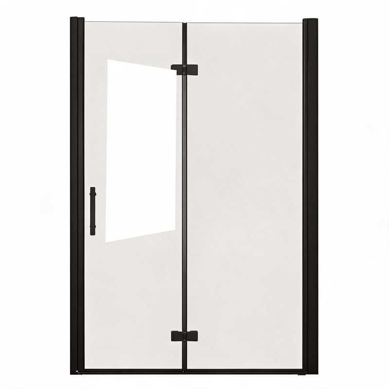 Porte de douche pliante en verre trempé noir mat 91,4 cm x 182,9 cm avec pellicule anti-explosion et cadre en aluminium