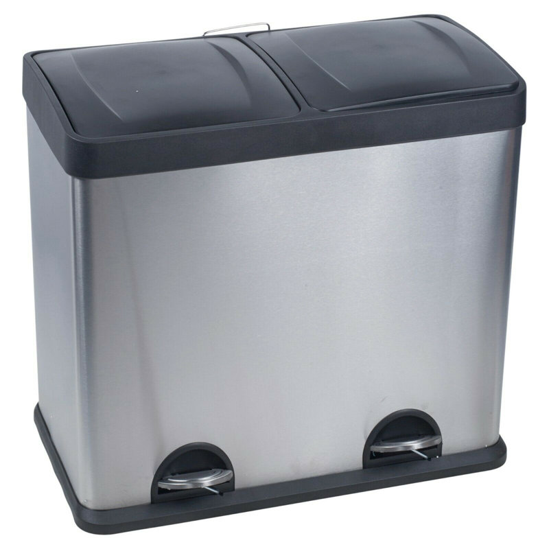 Stainless Steel Step on Multi-Compartments Rubbish and Recycling Bin, 60L