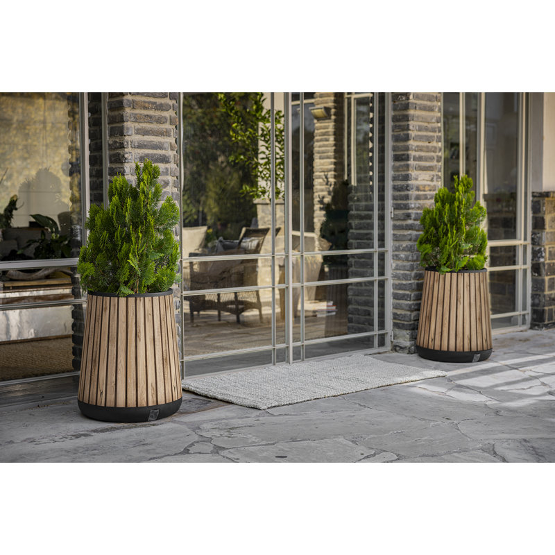 Grand pot à fleurs rond en bois d'aspect bois de 23,8 po Keter Signature Conic