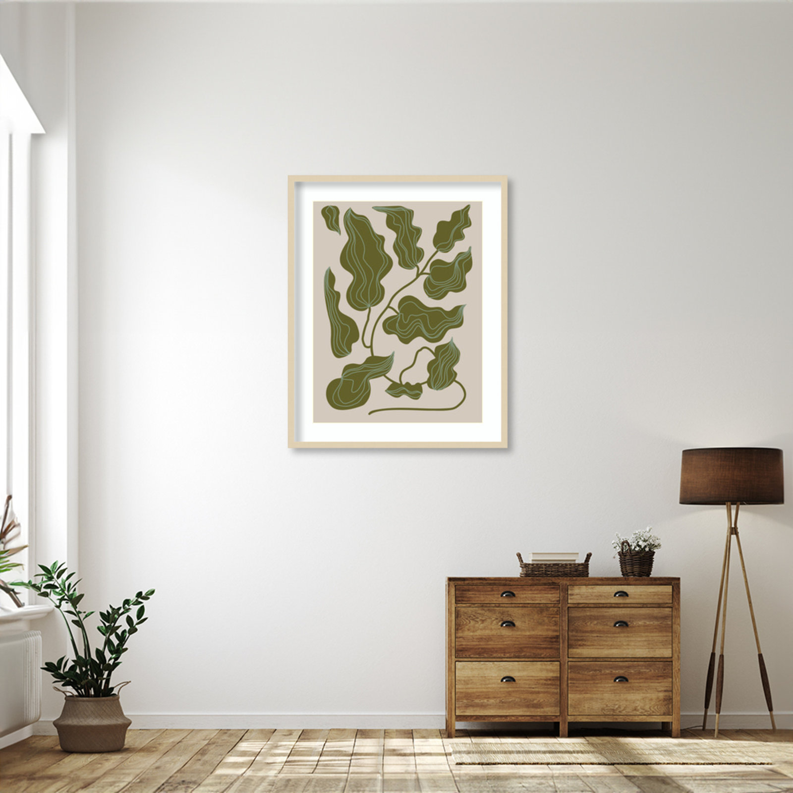 Expressive Abstract House Plant Green Print, Brown, 41" H x 33" W x 1" D