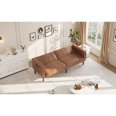 75 in Futon Sofa Bed, Convertible Sleeper, Faux Leather Small Couch, Loveseat, Mid-Century Modern Couch for Living Room, Bedroom