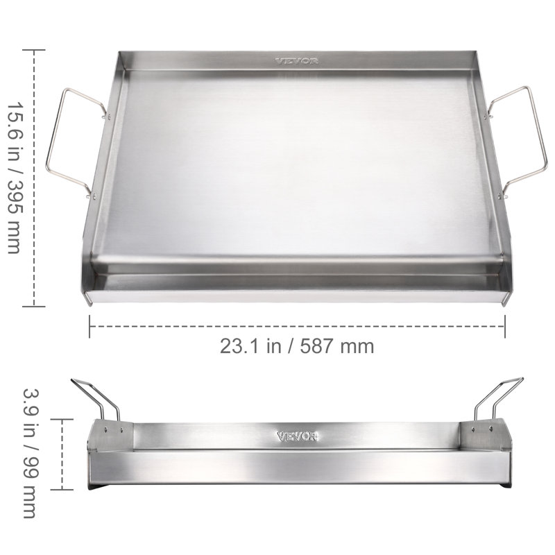 Stainless Steel Rectangular Double Burner Griddle with Handles