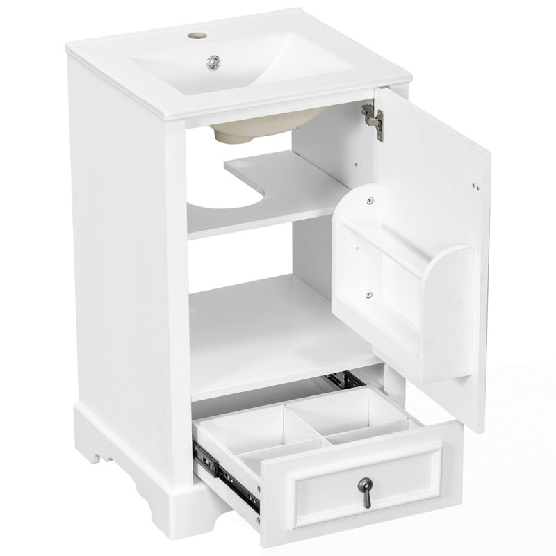 Meuble-lavabo 20 po avec lavabo en céramique, White/Grey