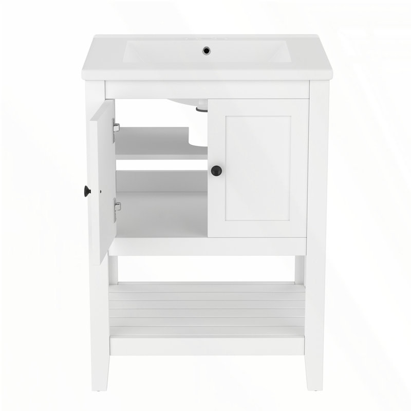 Lavabo de salle de bain moderne en céramique 24 po, Noir, Blanc