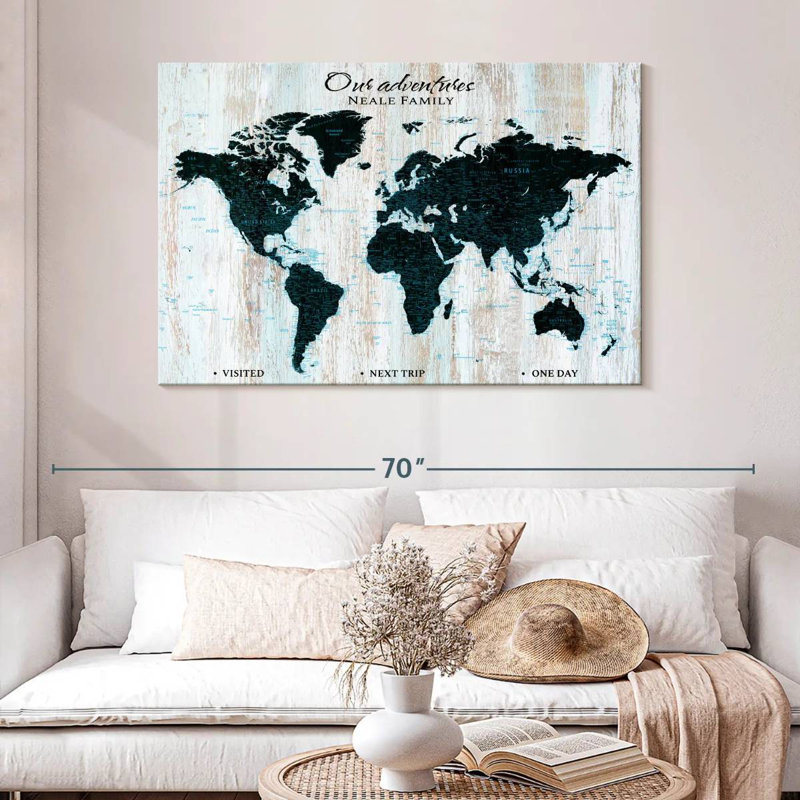 Carte du monde personnalisée avec épingles à épingler Our Adventures IV, H 32 po x l 48 po, Oui