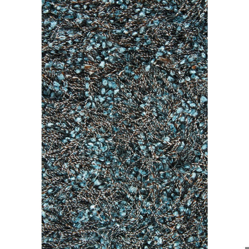 Belliveau Authentic Hand-Woven Handmade High Pile Modern Mixed-Media Blue, Brown & Black Shag Polyester Area Rug, Blue