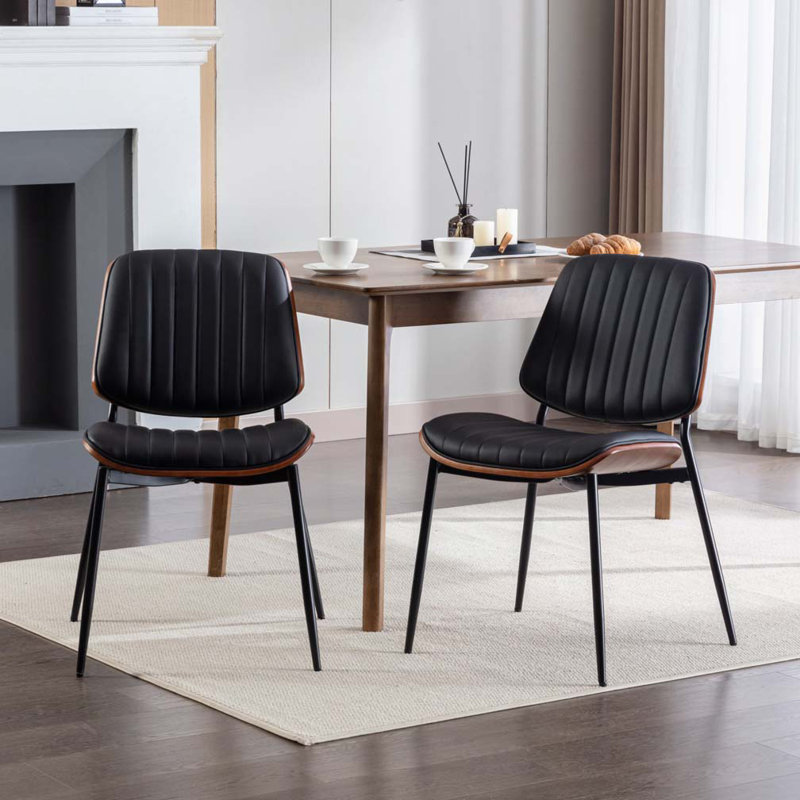 Ensemble de chaises de salle à manger rembourrées en similicuir avec dossier, pieds en métal, Noir