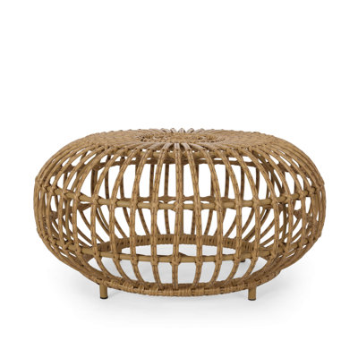 Round Rattan Coffee Table, Boho Wicker Rattan Coffee Table, All-Weather and Rust Resistant for Living Room Patio, Poolside, Garden, Yard (Coffee Table)