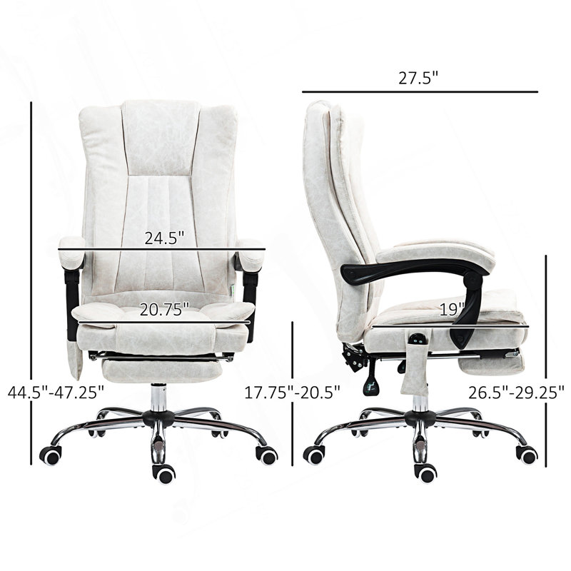 Fauteuil de massage, chaise d'ordinateur inclinable avec hauteur réglable et repose-pieds, Blanc
