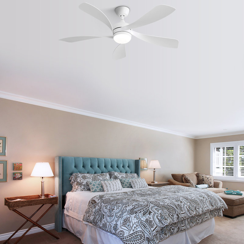 52 "Modern Ceiling Fan 3-Color Dimmable LED Light 5ABS Blades,White, White, White