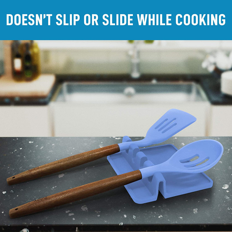 Support à ustensiles en silicone avec plateau anti-gouttes pour ustensiles multiples sans BPA Zulay, Pervenche