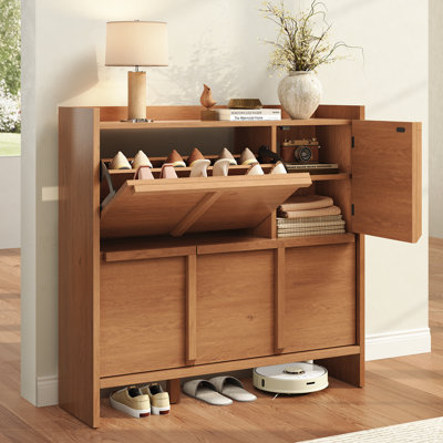 24 Pair Shoe Storage Cabinet with 2 Flip Drawers