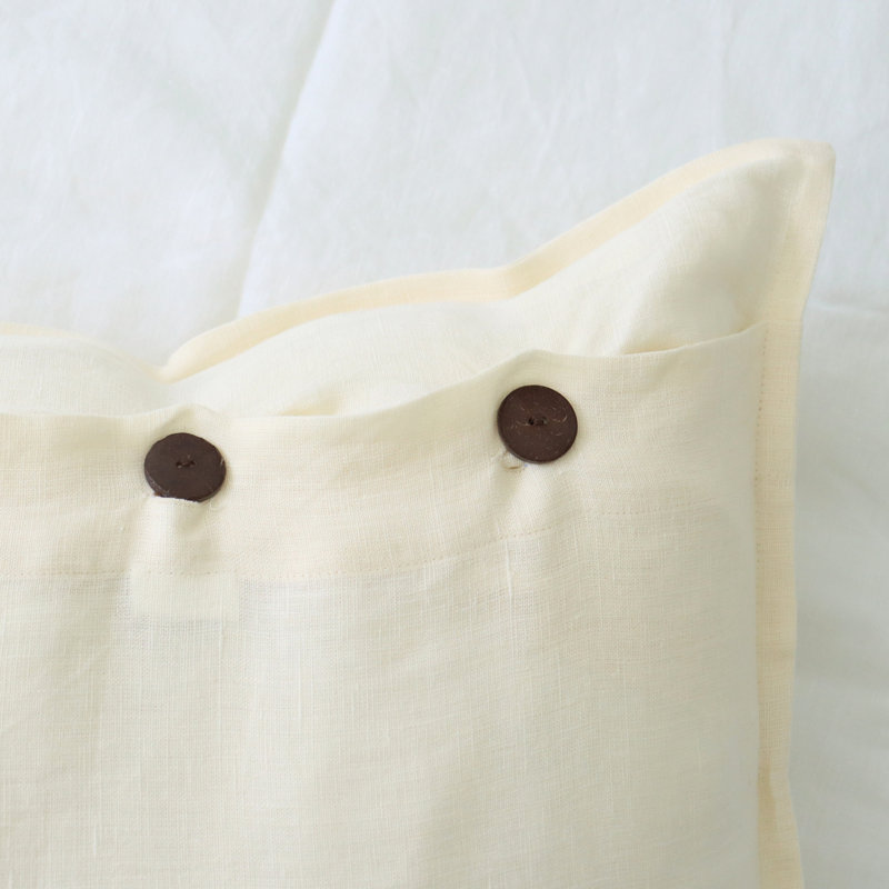 India Chic Buttons Linen Pillow Cover, White, 20" x 20"
