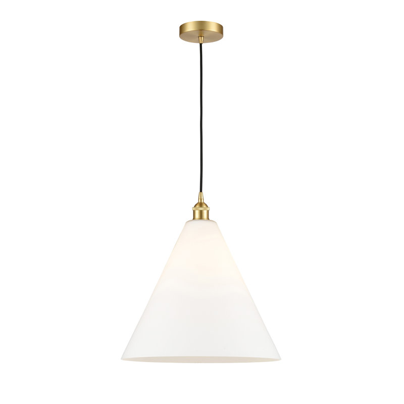Luminaire suspendu conique à 1 lumière Bluford, H 18 po x l 16 po x P 16 po, Blanc mat, Or satiné