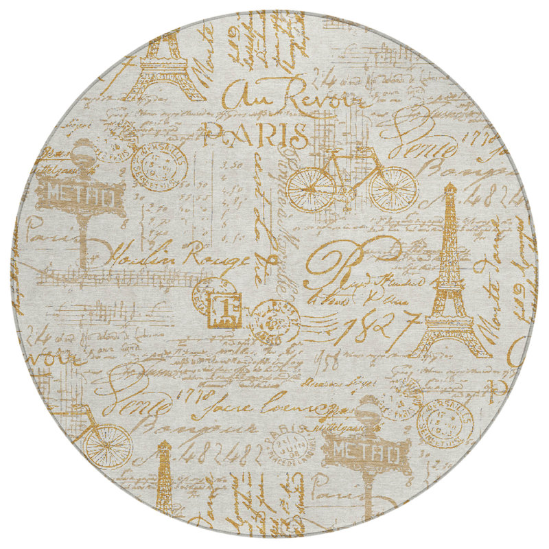 Machine Washable Indoor/Outdoor Husby ACN2209 Novelty Rug, Round 8'