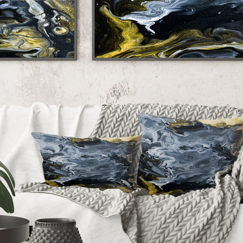 Coussin décoratif doré à motif de nuages dorés blancs et jaunes IV, 18 po x 18 po