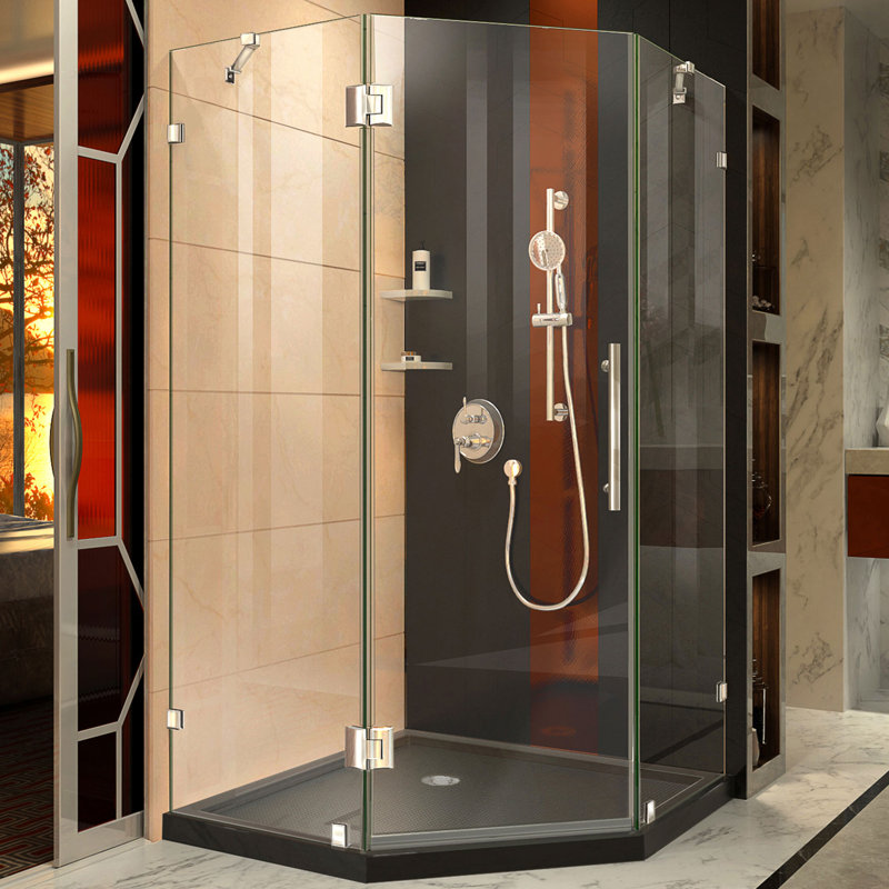 DreamLine Prism Lux 40" x 74.75" Neo-Angle Hinged Shower Enclosure with Base Included, Chrome/Black