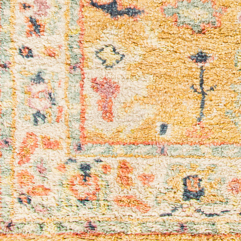 Tapis jaune / orange en laine noué à la main, Rectangle de 2 pi x 3 pi