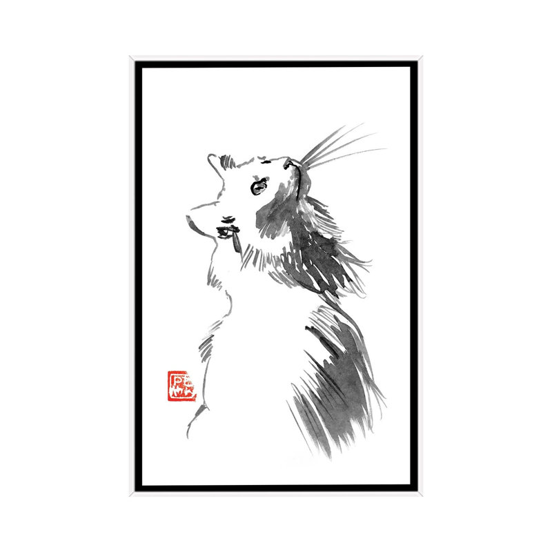 Chat Blanc by Péchane - Painting on Canvas, White Framed, 101.6 cm H x 66.04 cm W