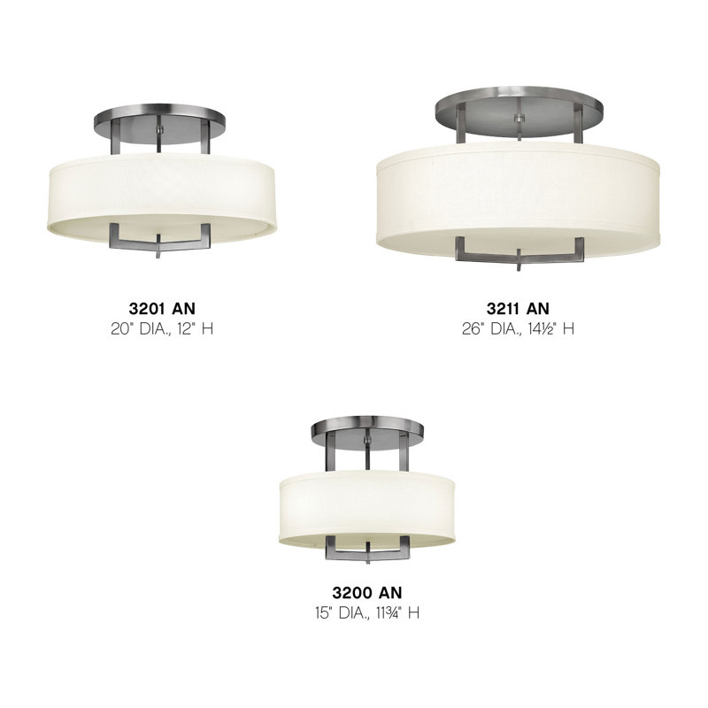 Plafonnier semi-encastré cylindrique à 3 lumières Hampton, H 12 po x l 20 po x P 20 po, Nickel, Culot moyen 75 W