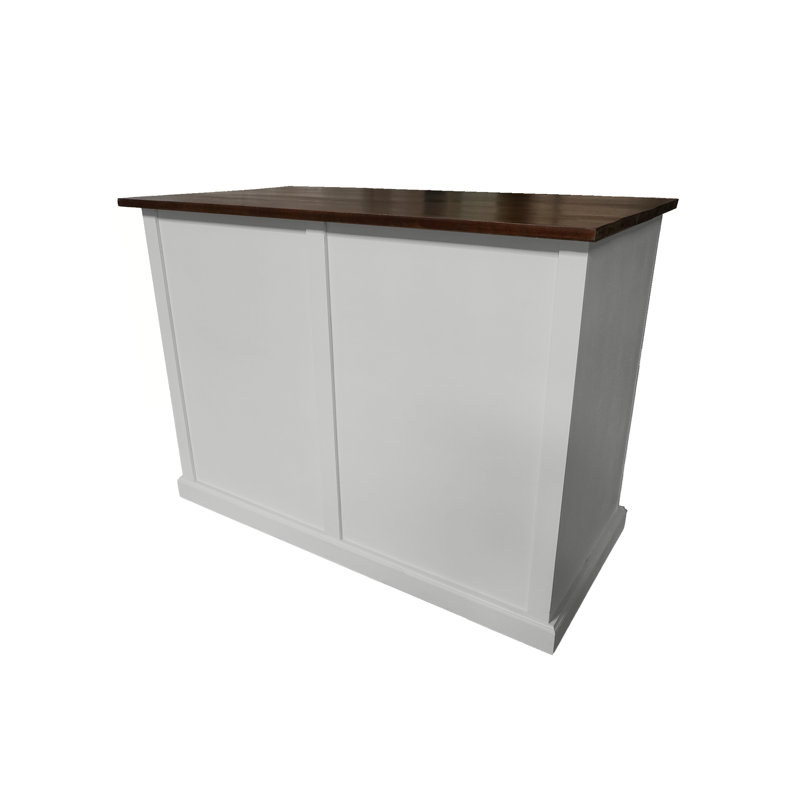 Modern 60" Solid Wood Kitchen Island with trash bin compartment, Bright White