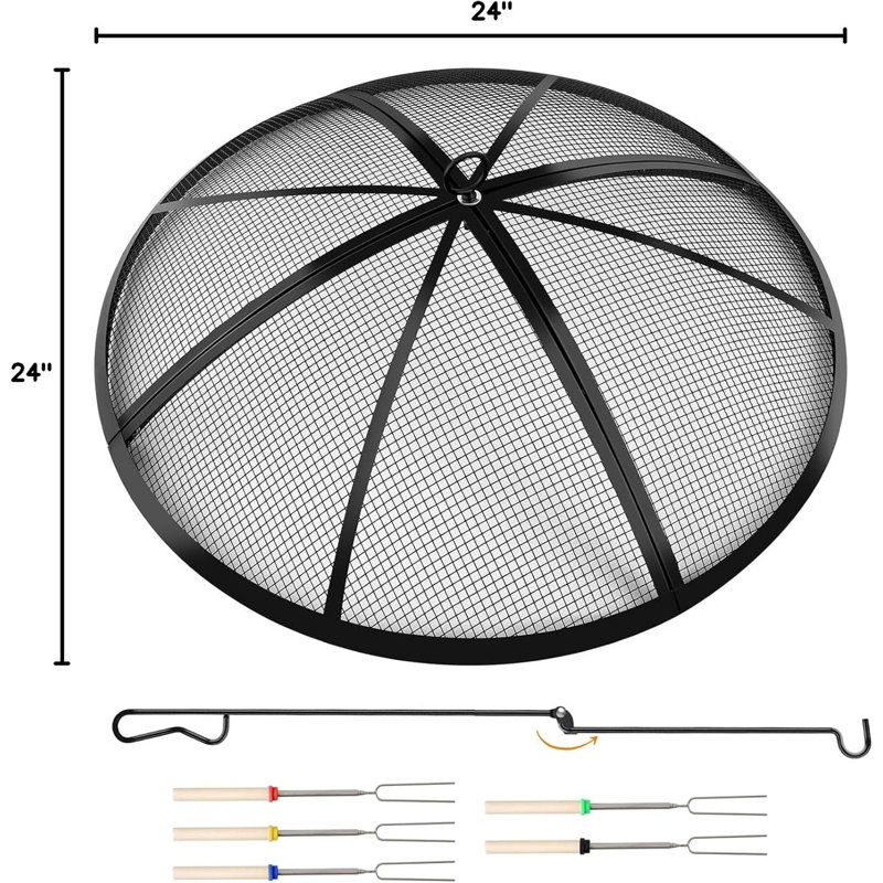 Pare-étincelles pour foyer d'extérieur 24 pouces avec crochet pliable