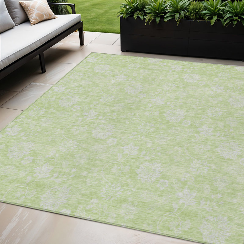 Tapis d'intérieur lavable floral vert menthe et ivoire artichaut 5 pi x 8 pi