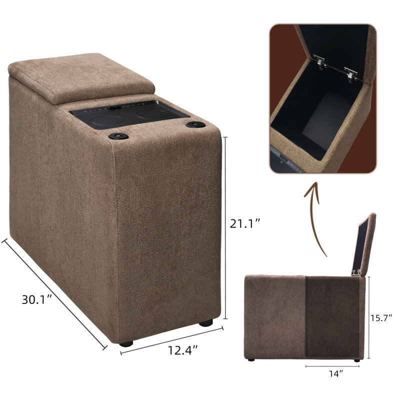 Madella Audio Smart End Tables with Storage and Built-in Outlets,Power Grommet for Sofa Sectional, Latte