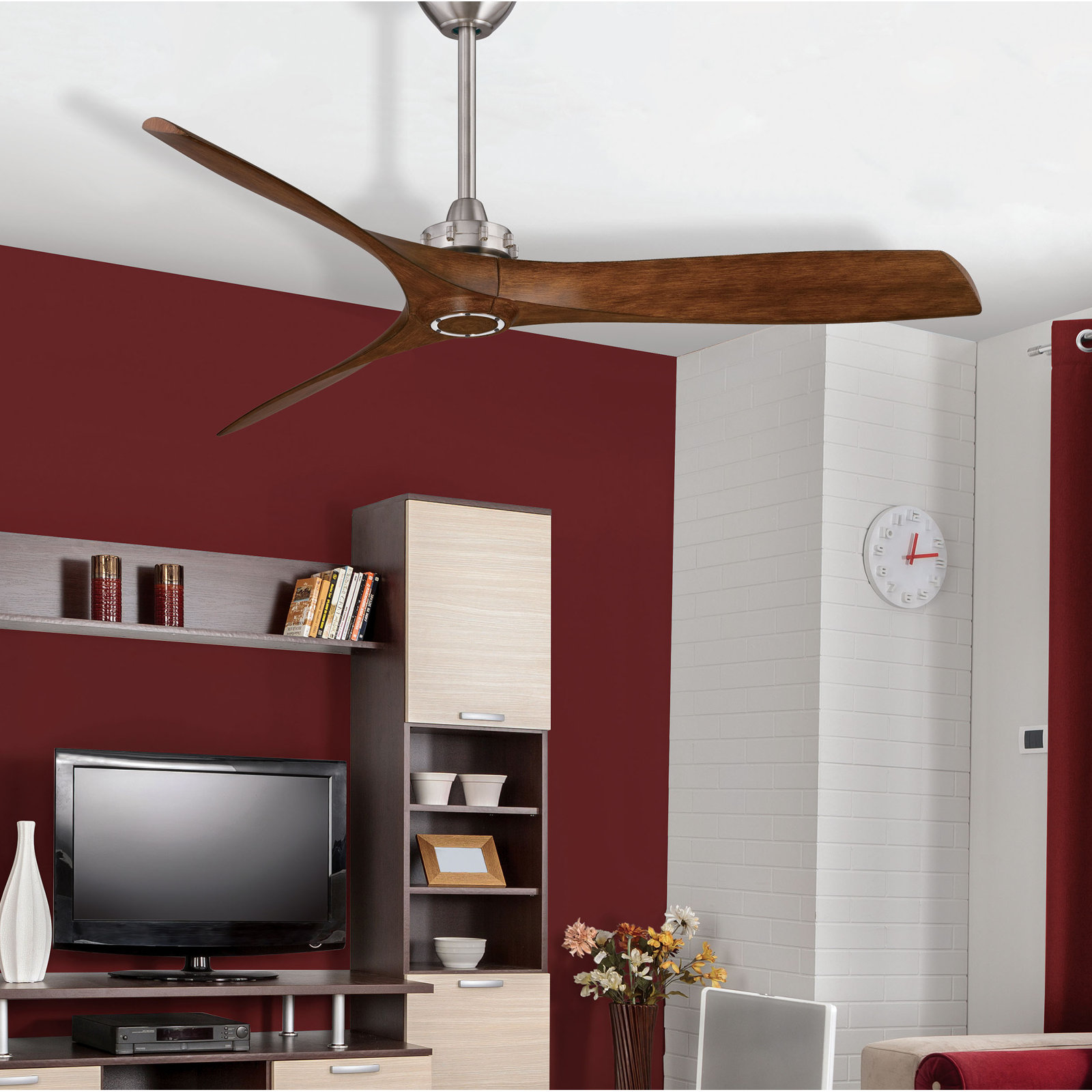 Aviation 60" Ceiling Fan with LED Light Kit, Brushed Nickel with Brown Blades