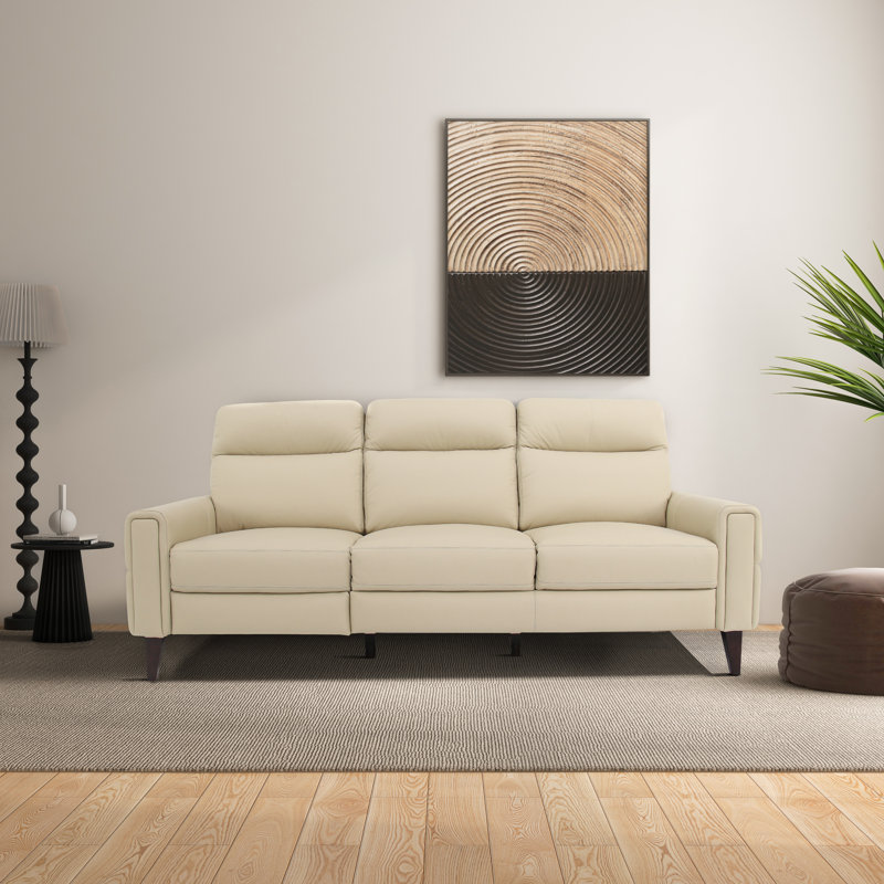 Canapé inclinable moderne en cuir Mid-Century de 78,7 po Rahim avec repose-pieds réglable, Crème