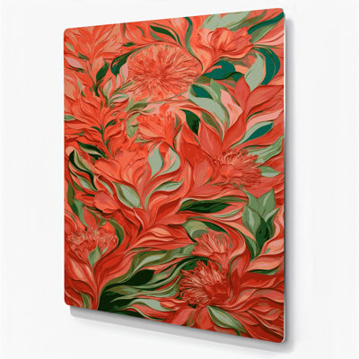 Abstrait floral 93, art mural en métal brun