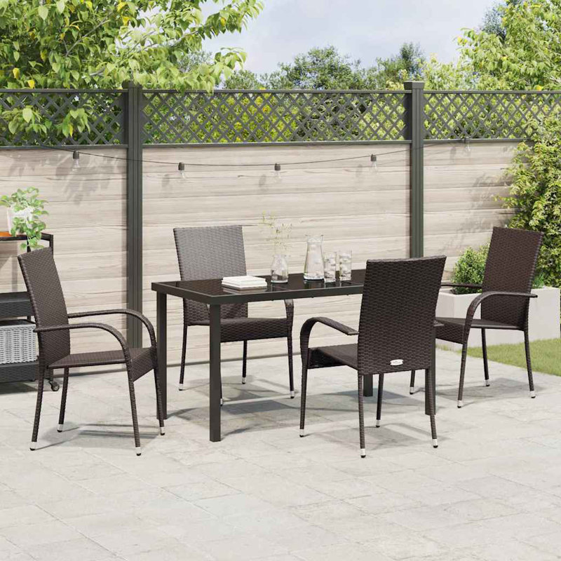 Garden Dining Set 5 Pcs Powder-Coated Steel, Brown